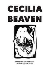 Cecilia Beaven catalog cover with drawing of a human figure twisted with a crocodile head