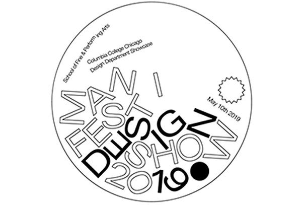 design dept manifest logo made of jumbled letters within a circle