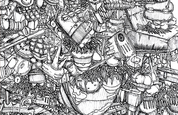 Darby Jack, Large Pile (detail), 2021, ink on paper