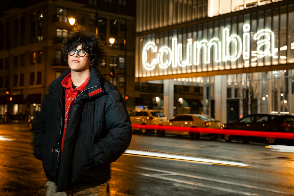 photo of mose mayer outside columbia college chicago's student center