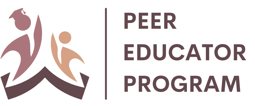 Peer Educator logo with two figures standing over a book.